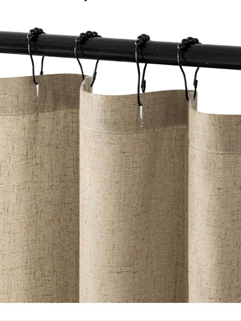 Miulee NWT 90"L Extra Long Cotton Linen Shower Curtain In Tan With Hooks